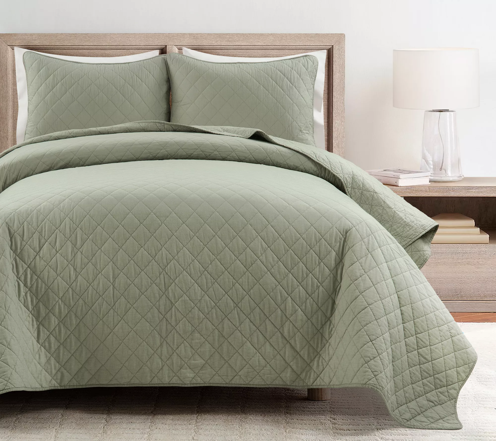 Lush Decor Ava Diamond Oversized Cotton Quilt Sage 3pc Set- K