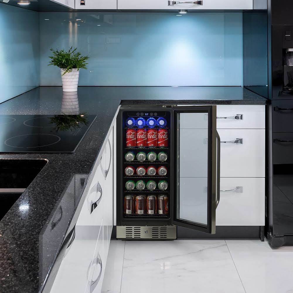 Newair 15" Built-in 96 Can Beverage Fridge in Stainless Steel with Precision Temperature Controls and Adjustable Shelves