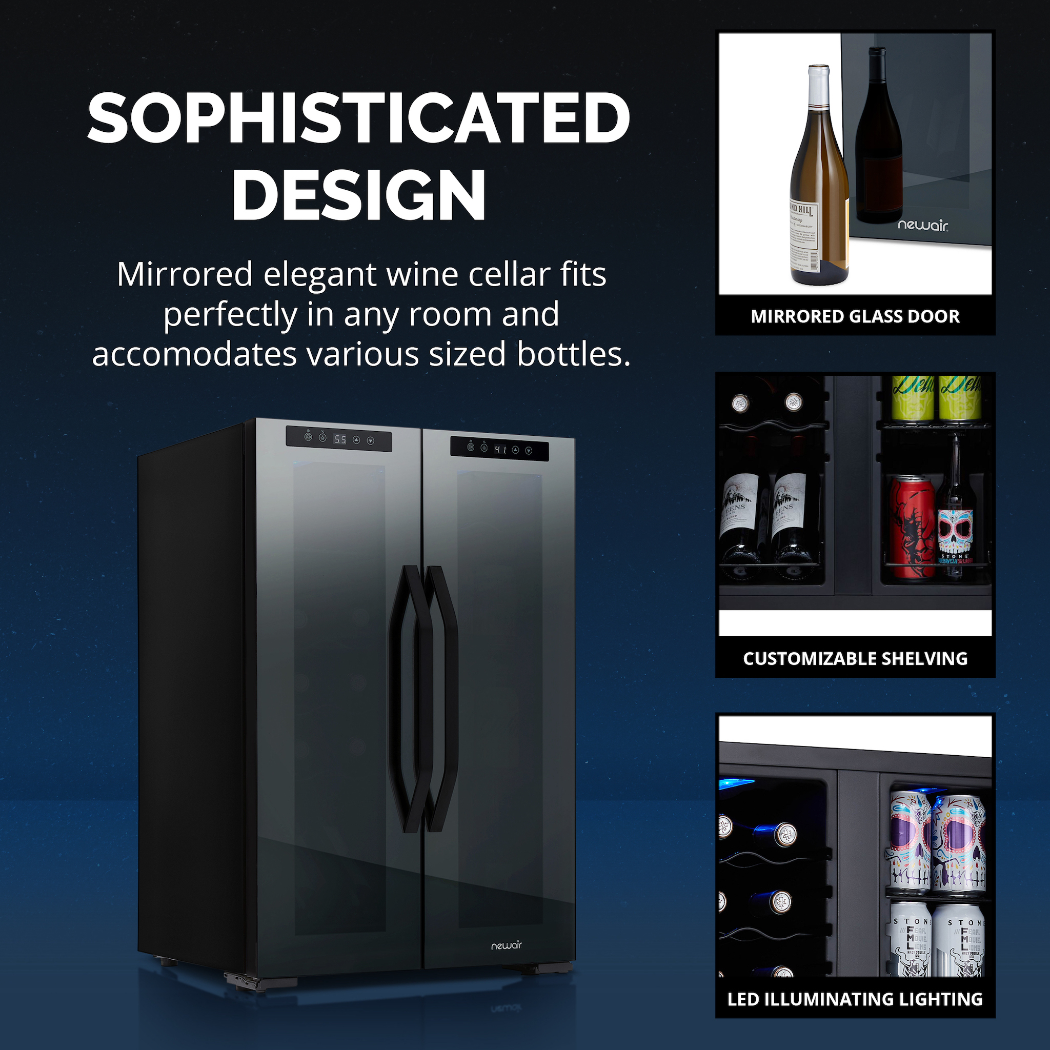 NewAir Shadowᵀᴹ Series Freestanding Wine and Beverage Fridge 12 Bottle & 39 Can Dual Temperature Zones