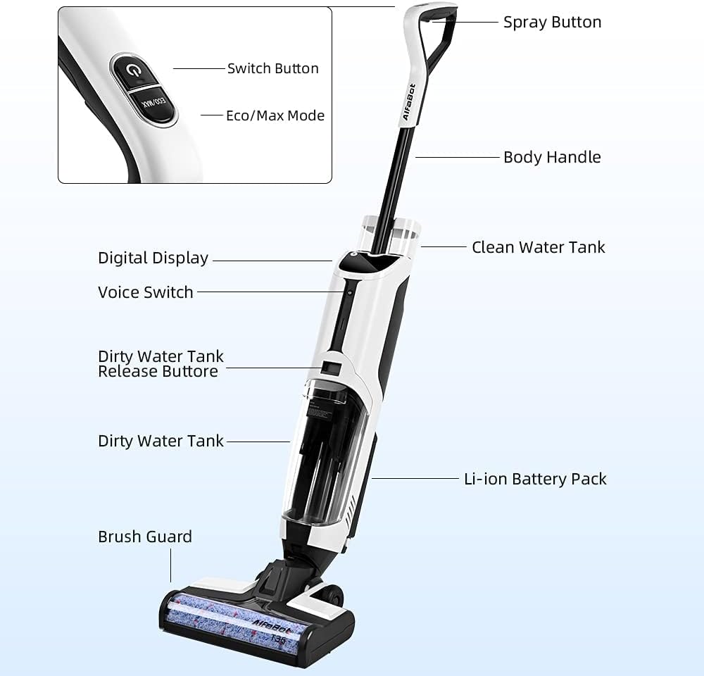 AlfaBot Open Box AlfaBot Wet Dry Vacuum, T36 Cordless Floor Vacuum Cleaner and Mop - White