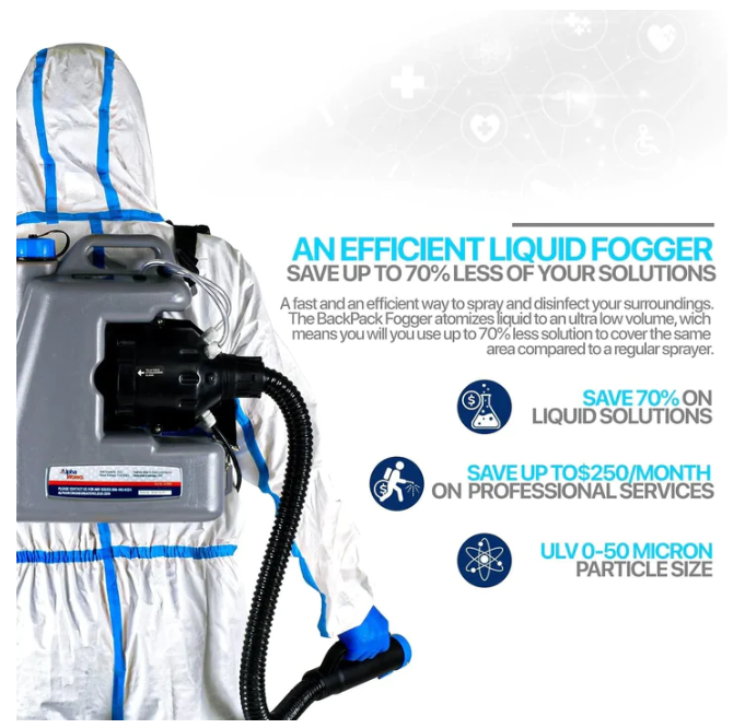 AlphaWorks Open Box AlphaWorks Cordless Disinfectant Backpack Mist Duster ULV Sprayer GUT050 - GREY