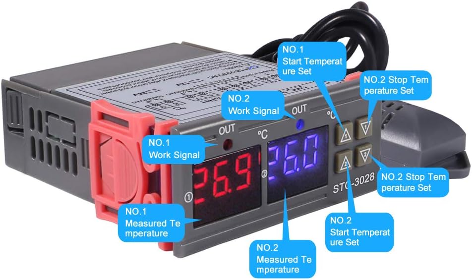 aitrip STC-3028 AC 110-220V 10A Digital Temperature Controller Dual Display Thermostat Thermoregulator Heating Cooling Switch Digital