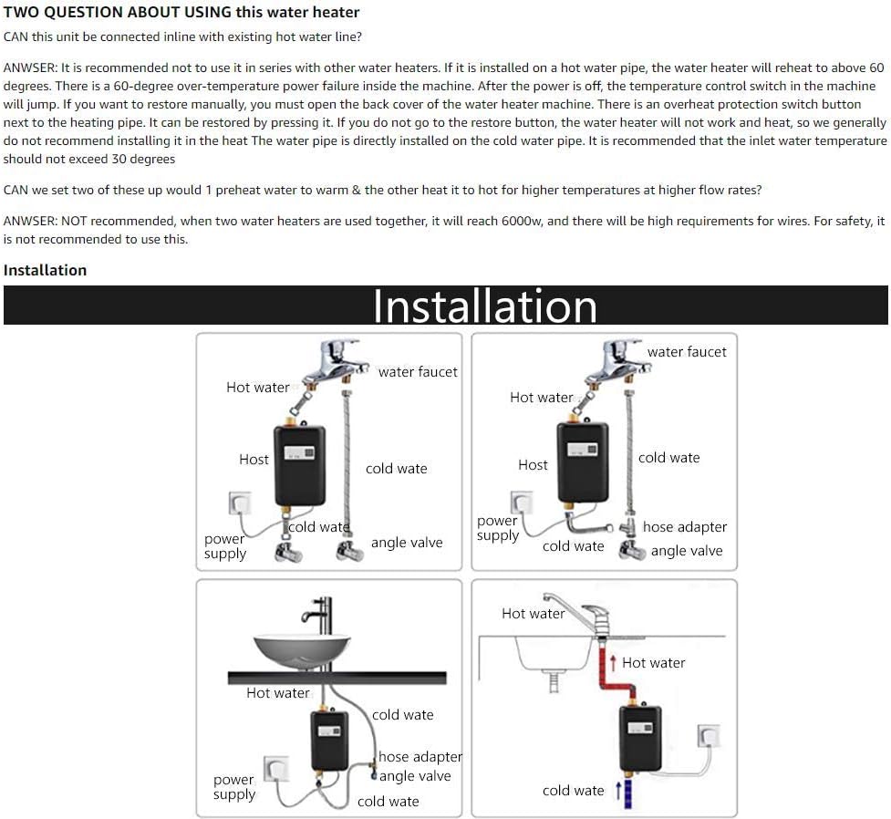 eastbuy Tankless Water Heater - 3000W Mini Electric Instant Water Heater Under Sink with LCD Display for Home Kitchen Washing US Plug 1