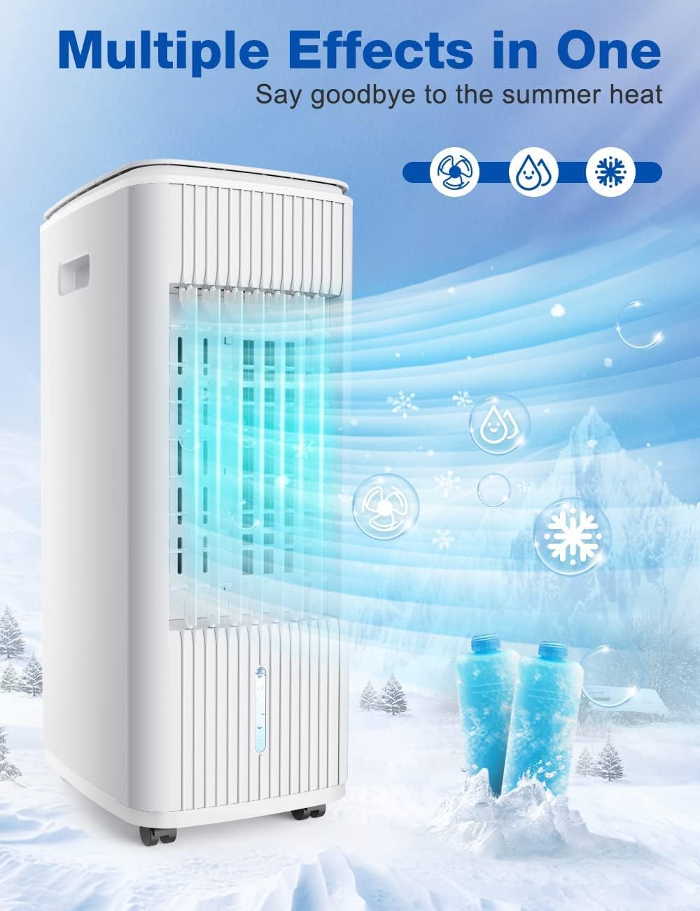 BALKO Evaporative Air Cooler, 3-IN-1 Windowless Portable Air Conditioner with Natural/Cooling/Humidifier