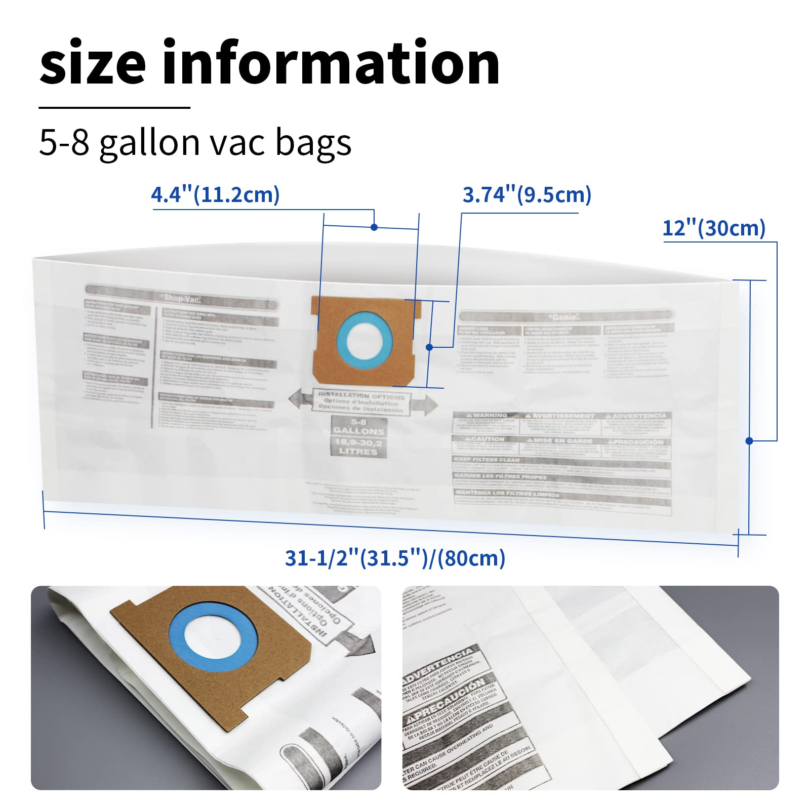 ALYYDBg for Shop Vac Bags 5-8 gallon, Type E 90661 9066133, Type H 90671 9067133 VF2004, VHBS VDBS High- Efficiency Disposable V