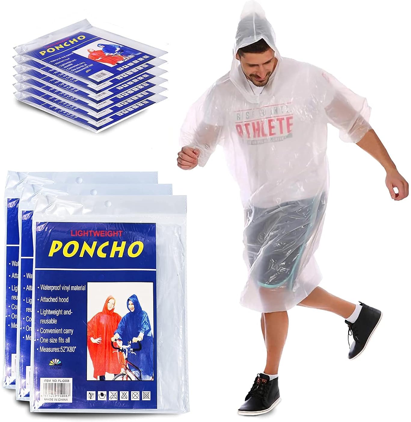 Yacht & Smith Adult Poncho Lightweight Raincoat, Emergency Raincoats with Hoods, Disposable Rain Ponchos, Bulk Wholesale - 100 Pack