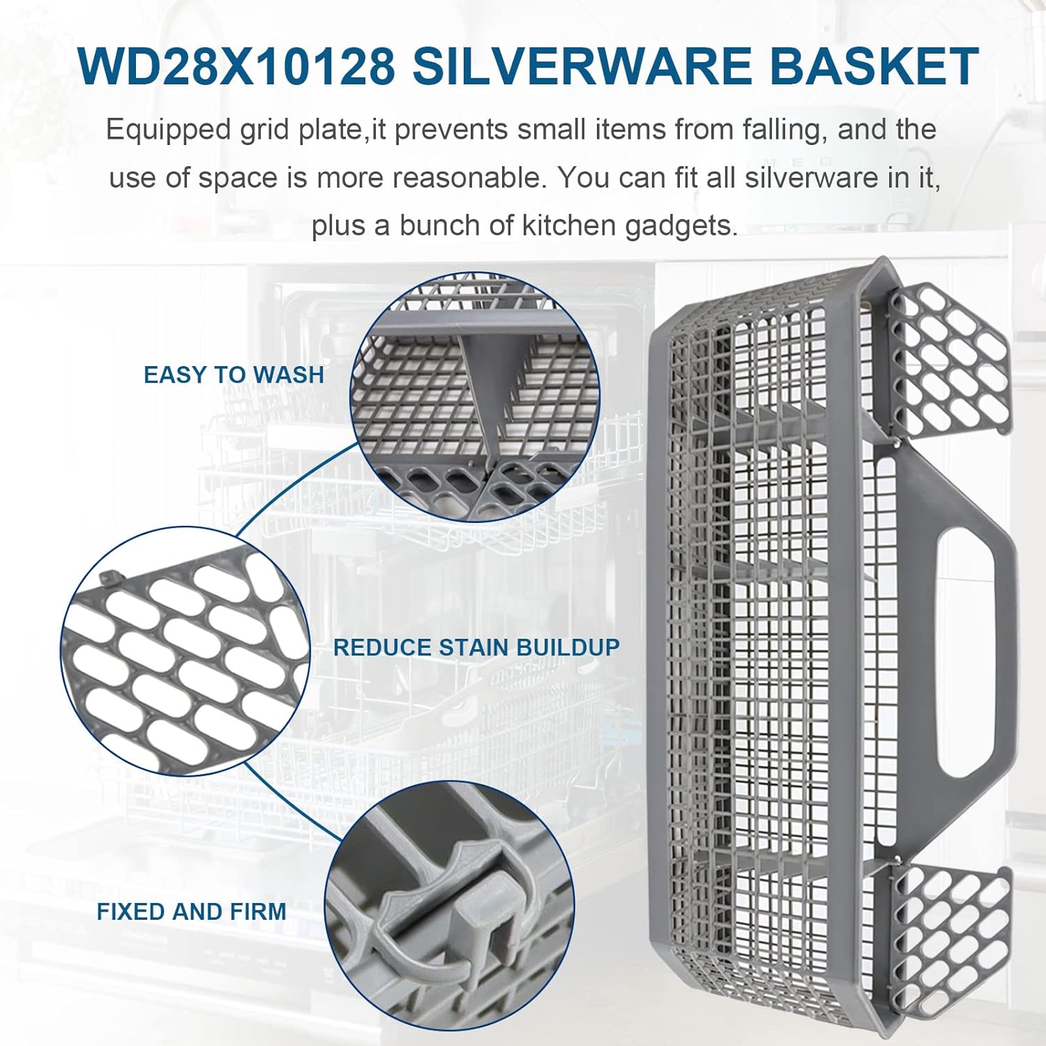 AMI PARTS WD28X10128 Dishwasher Silverware Basket Gray ByReplacement (19.7"x3.8"x8.4") for GE Dishwasher, Replace WD28X1