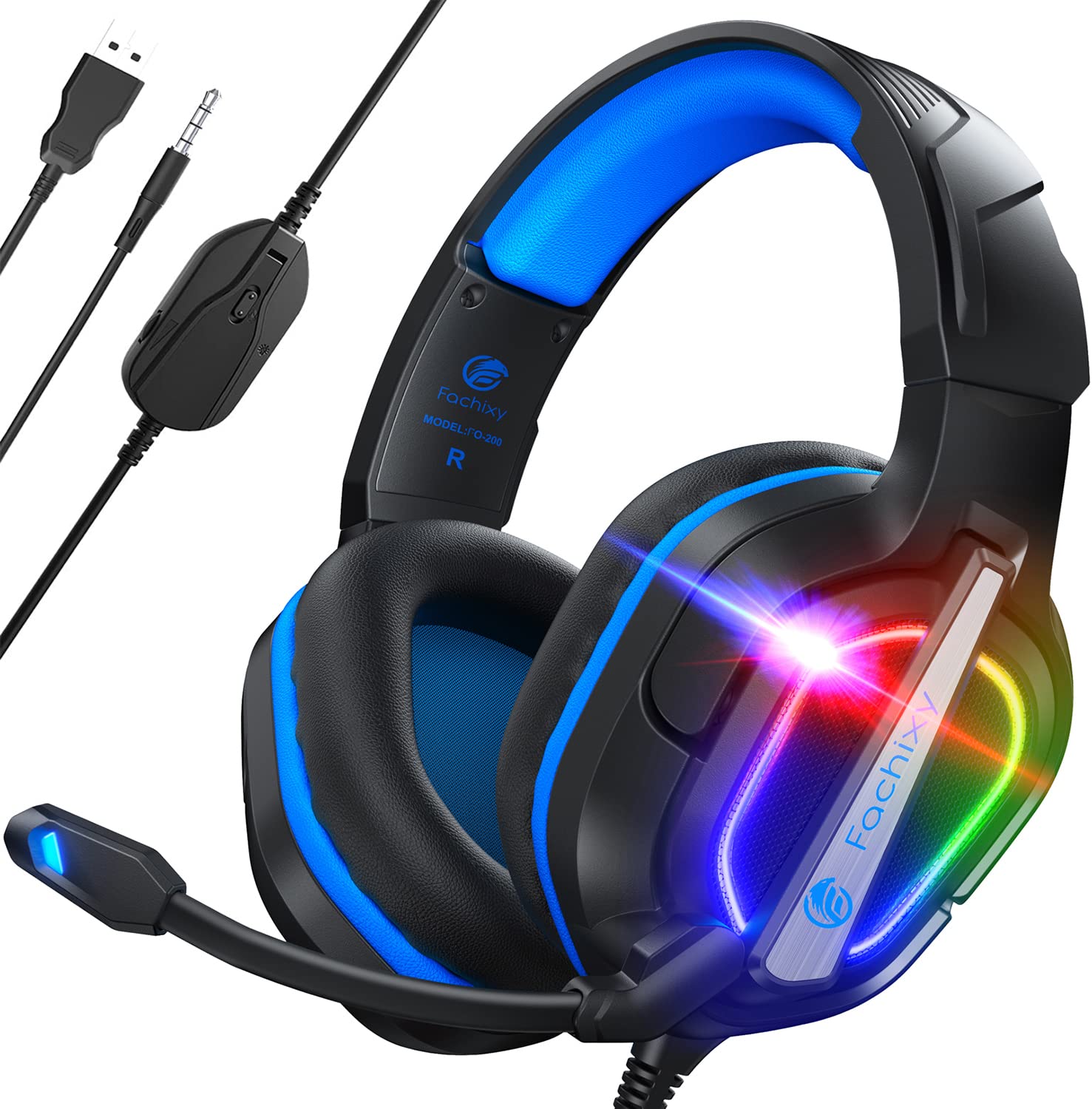 Fachixy [2023 New FC200 Gaming Headset for PS4/PS5/PC/Xbox One, Noise Canceling Headset with Stereo Microphone Sound, Computer H