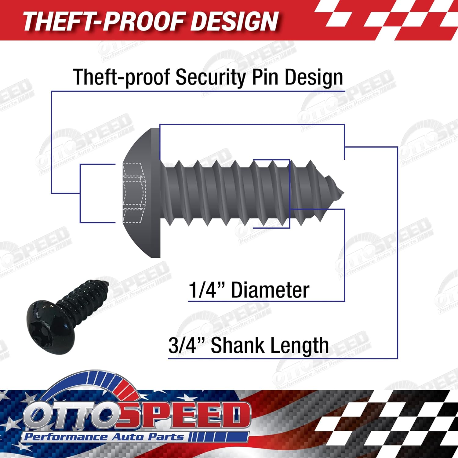 OttoSpeed Anti-Theft License Plate Screws - Rustproof Fastener Kit with Theft-Proof Black Stainless Screws, Nylon Inserts, and Easy Insta