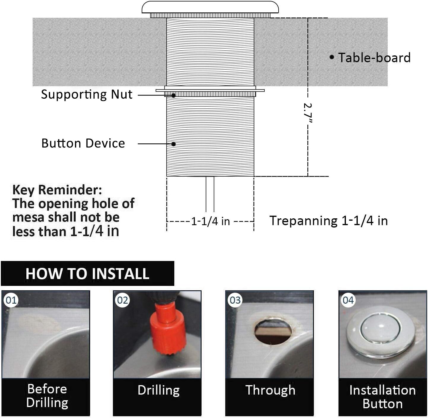 briidea Garbage Disposal Air Switch Kit for SinkTop Waste Disposal with Stainless Steel Brushed Nickel Long Air Button