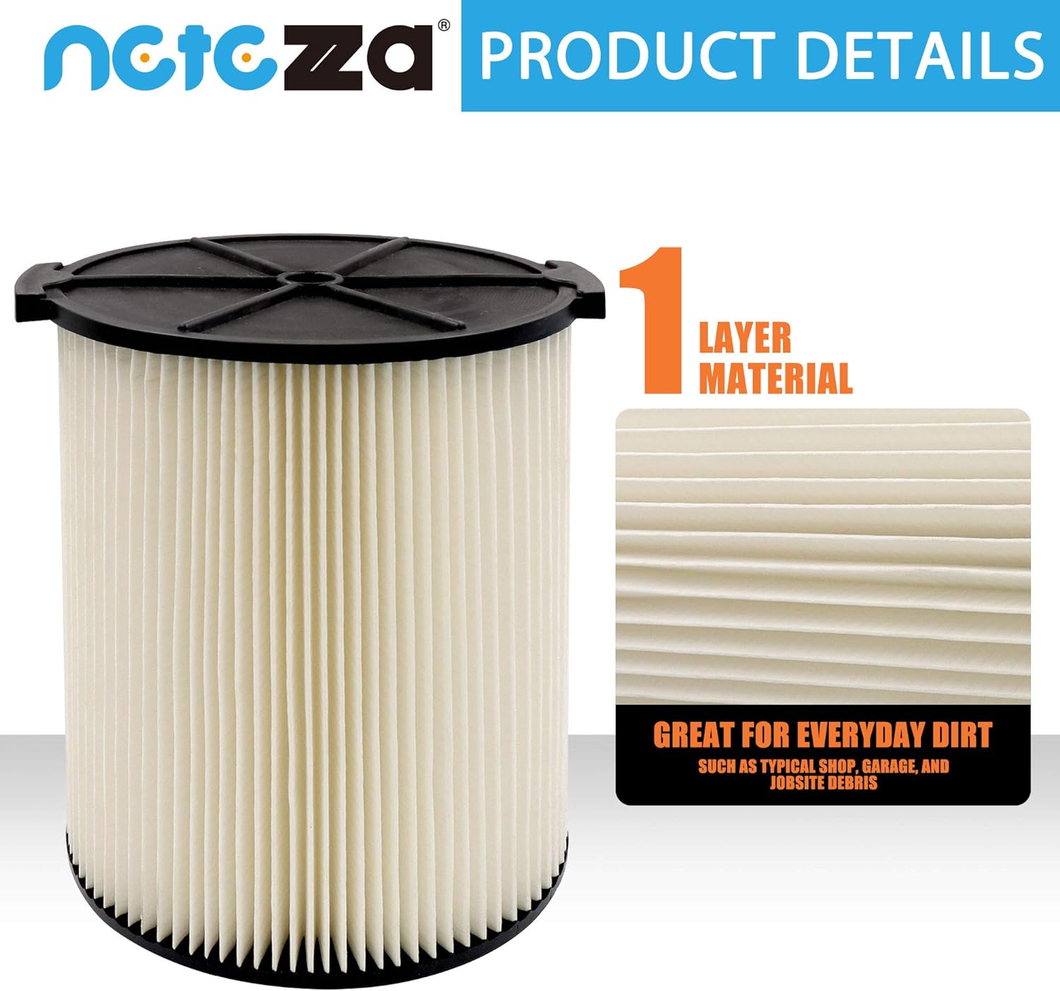 â€ŽNetezza Standard Wet/Dry Vac Filter VF4000 for ridgid Vacs 5 Gallons and Larger Vacuum Cleaner, Replacement VF4000 Filter,also fit craf