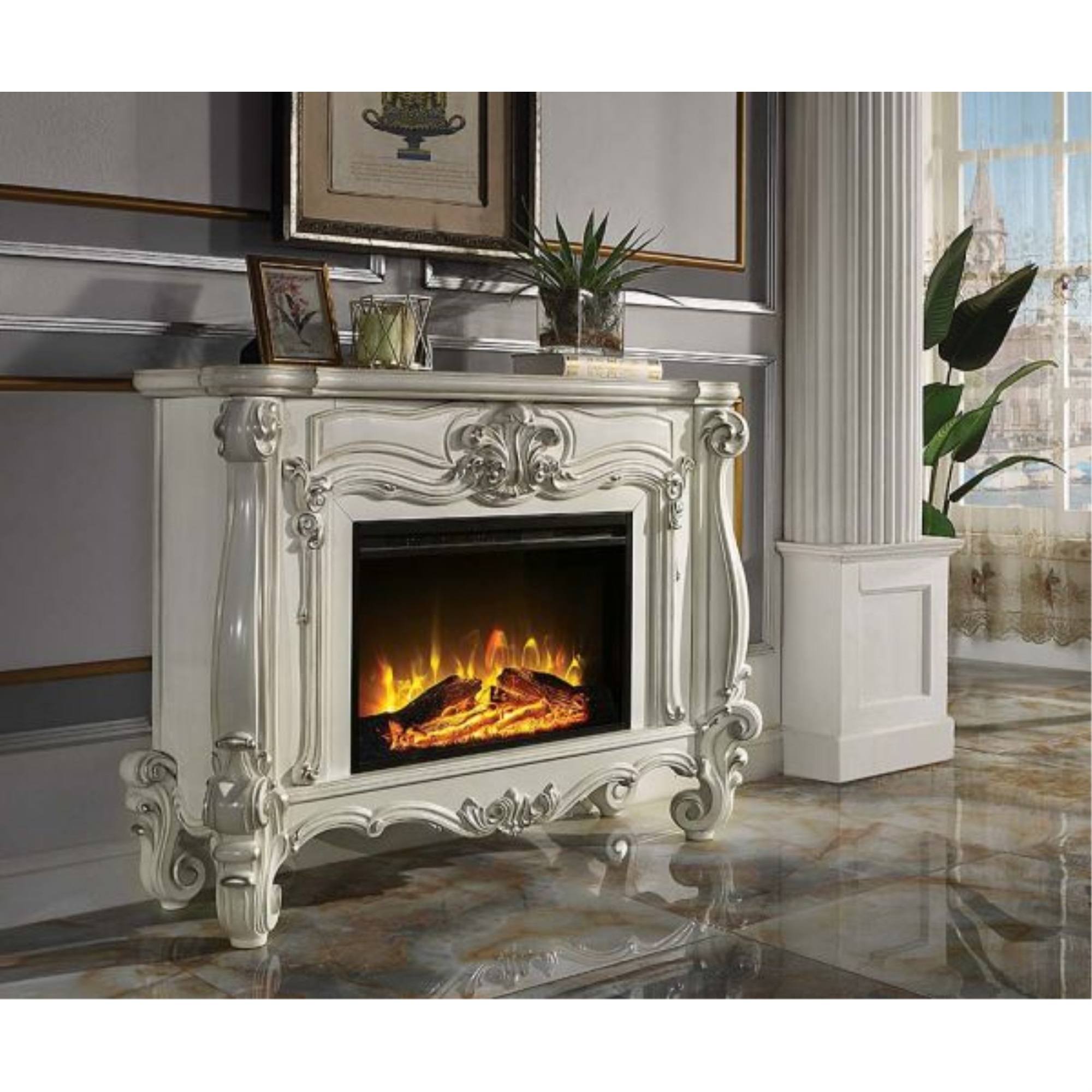 Acme Furniture AC01316 Fireplace, Bone White Finish - Versailles ( 1Pc/1Ctn )