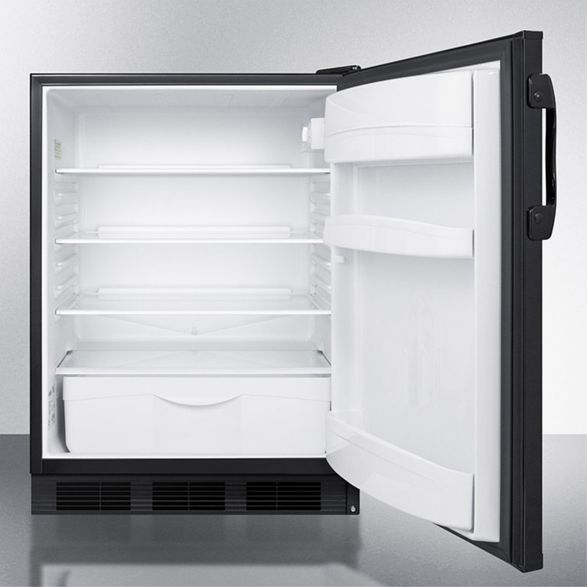 AccuCold ADA compliant all-refrigerator for built-in general purpose use, with automatic defrost operation and black exterior