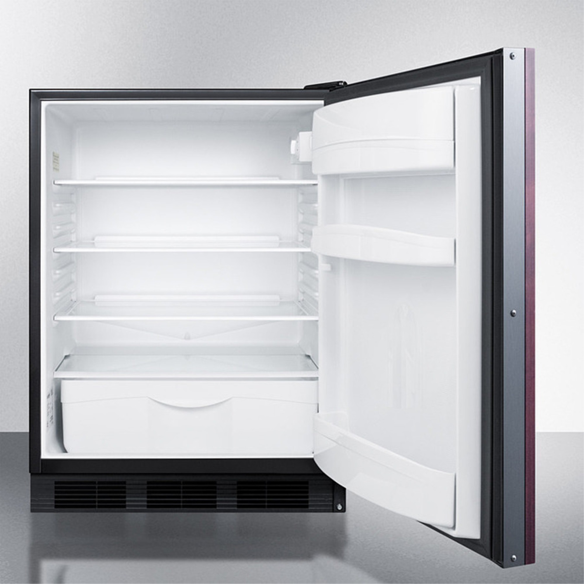 AccuCold Built-in undercounter all-refrigerator for general purpose use, auto defrost w/integrated door frame for overlay panels and bl