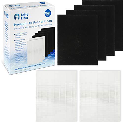 fette filter - 2 premium hepa filters & 4 carbon filters compatible with coway ap-1512hh-fp ap-1512hh 3304899 replacement fil