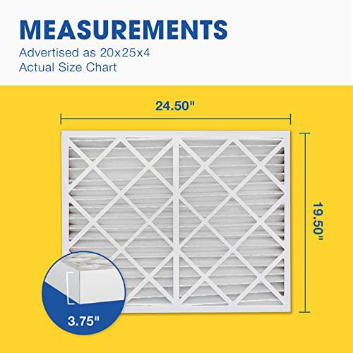 aerostar 20x25x4 merv 11 pleated air filter, ac furnace air filter, 2 pack (actual size: 19 1/2" x 24 1/2" x 3 3/4")