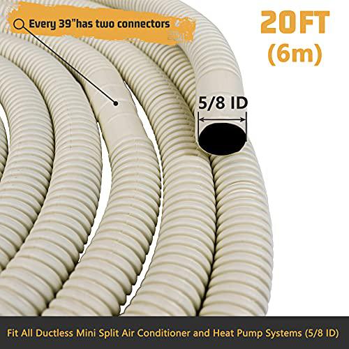 ac parts 20 ft water drain hose flexible pipe for ductless mini split air conditioner heat pump systems; 5/8 id beige (6m)