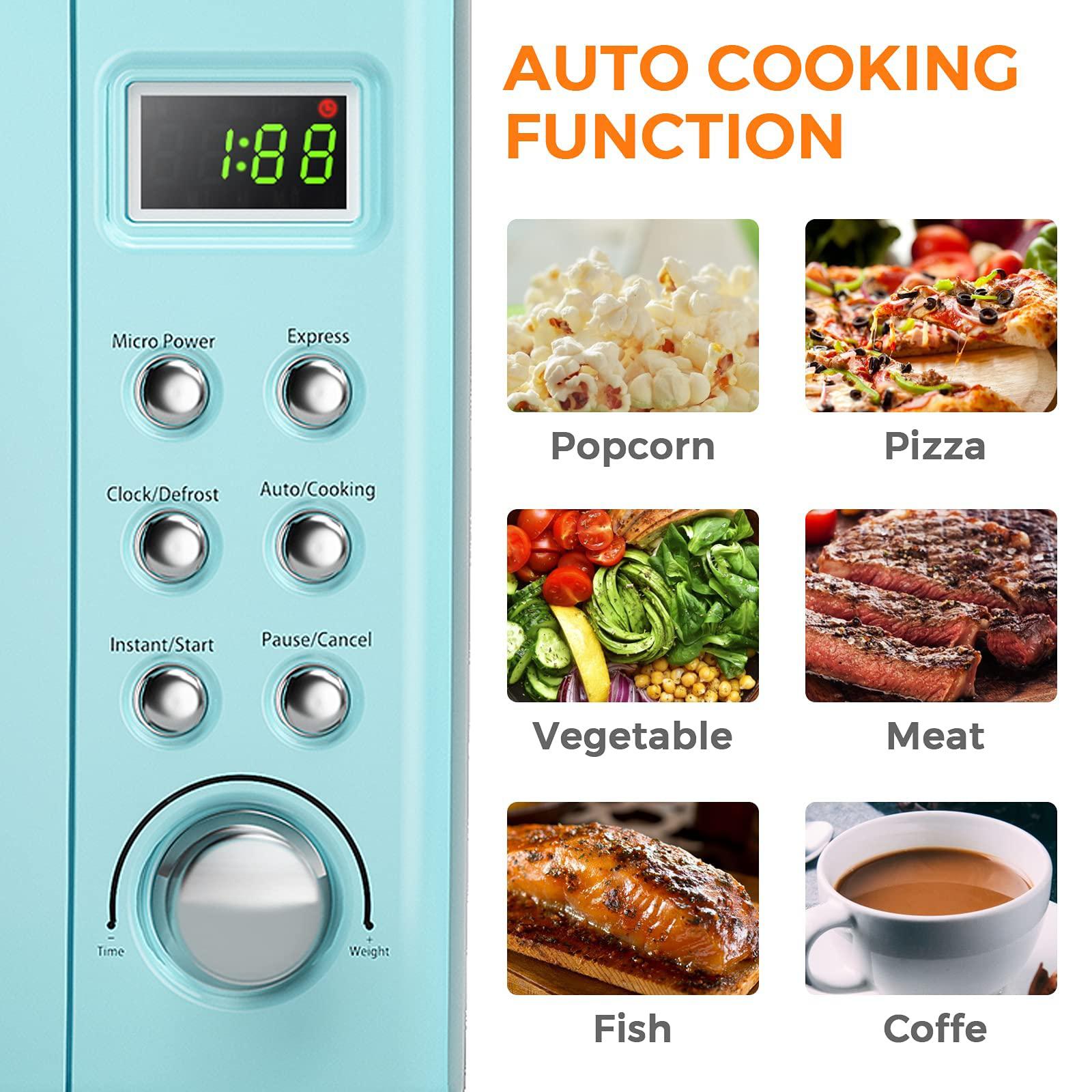 arlime small retro microwave oven, 0.7cu.ft, 700-watt with 5 micro power defrost & auto cooking function, led display, easy c