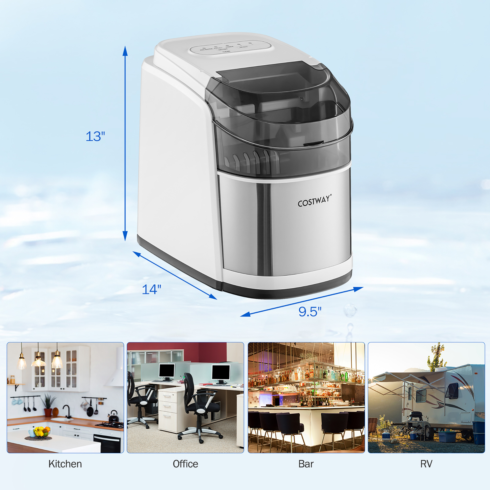 Costway Countertop Ice Maker 26.5lbs/Day Self-Cleaning Machine w/ Flip lid White