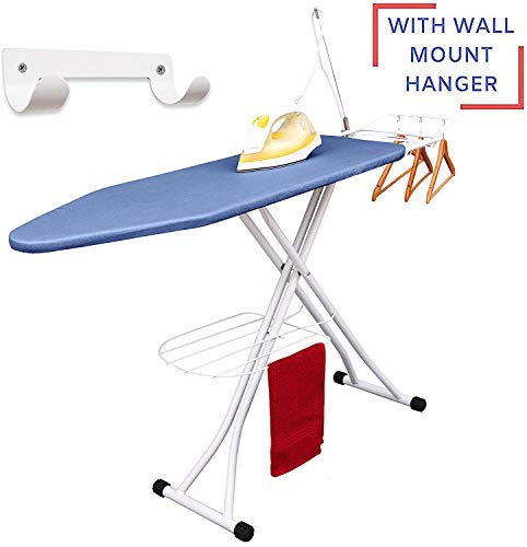 Xabitat Deluxe Ironing Board with Wall Mount Storage, Storage Tray for Finished Clothes, Wire Rack for Hanging Shirts and Pants, Safety