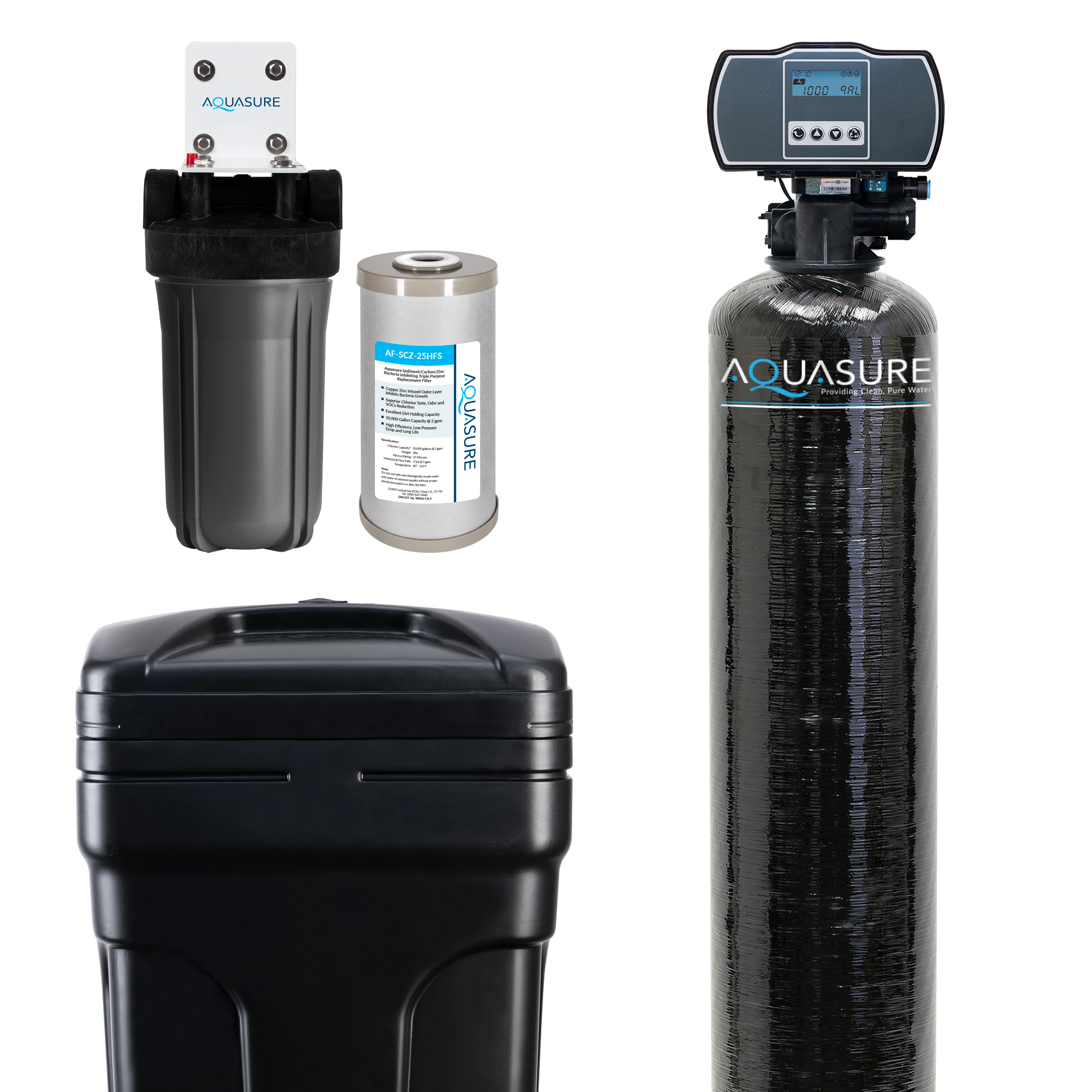 Aquasure 32,000 Grains Water Softener w/Aquatrol Digital Head and 10" Sediment Triple Purpose Whole House Water Filter