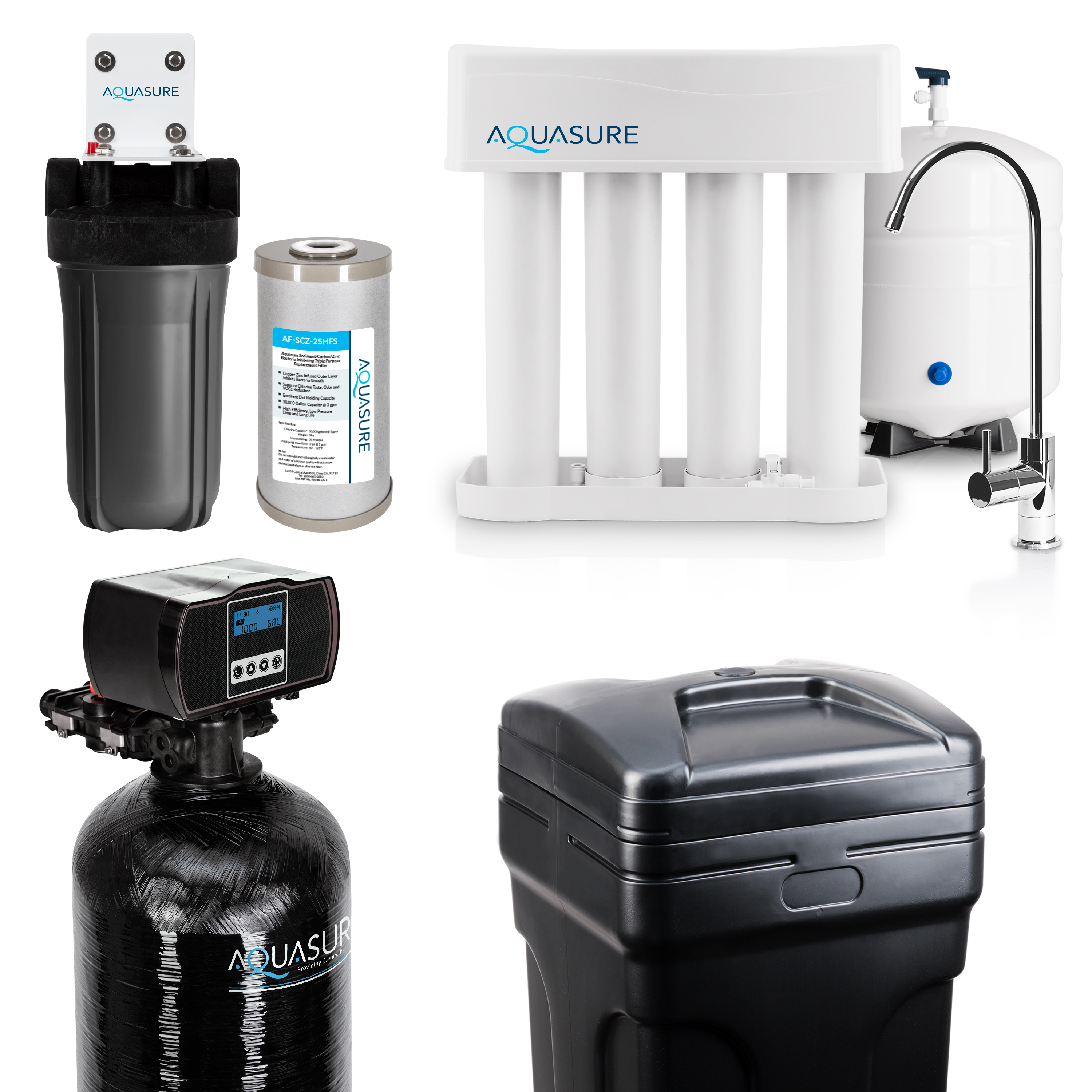 Aquasure Whole House Fine Mesh Resin Water Softener, 75 GPD RO System & Triple Purpose Pre-Filter (48,000 Grains)