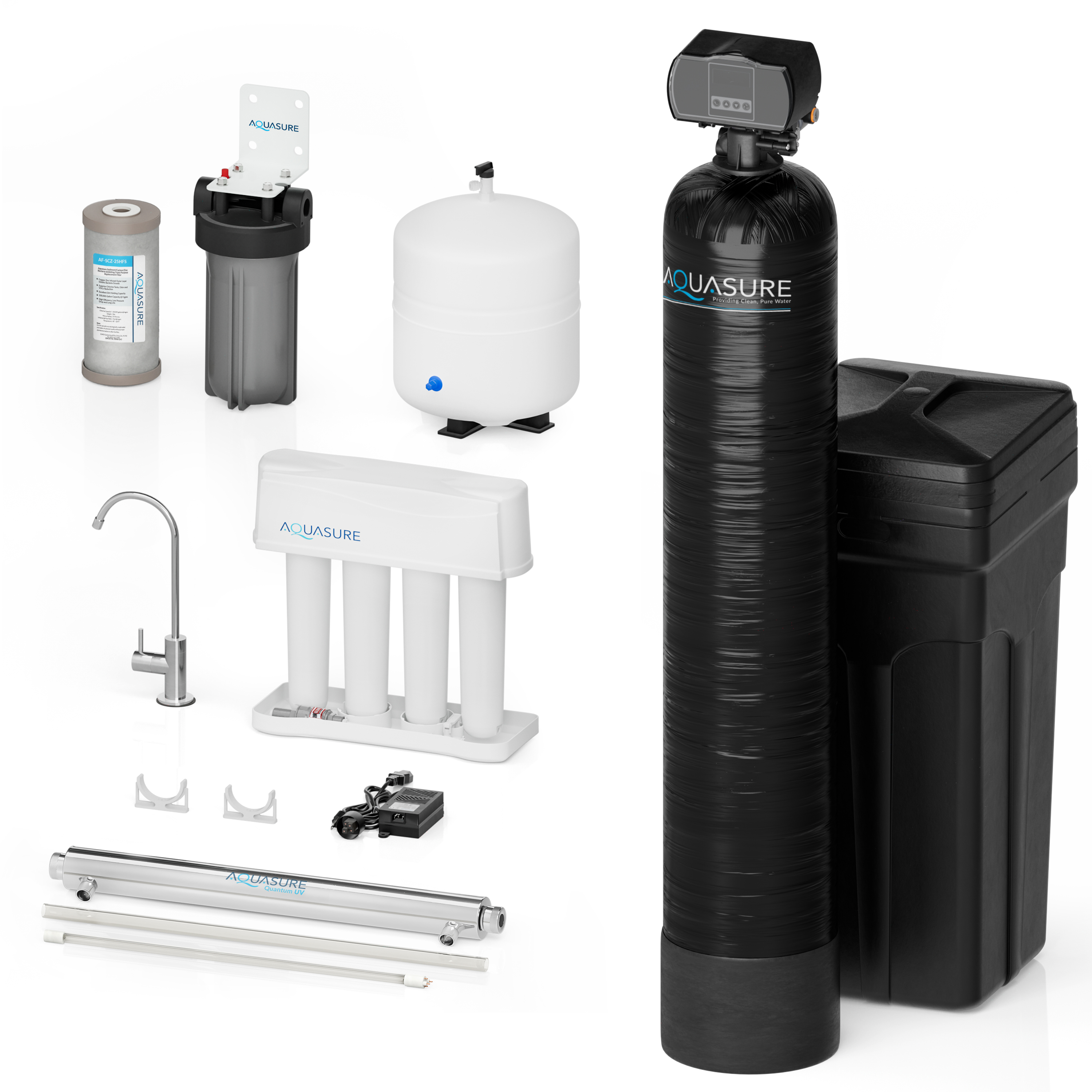 Aquasure 32,000 Grains Whole House Water Softener Bundle with Pre-Filter, 8 GPM UV Sterilizer and Reverse Osmosis Filter System