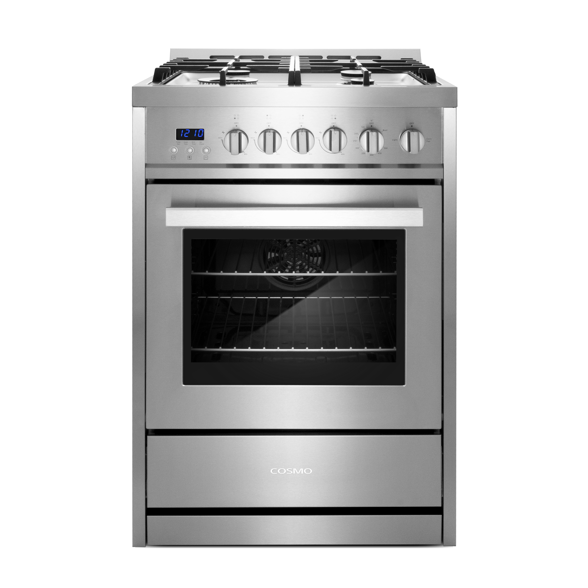 Cosmo 24 in. 2.73 cu. ft. Single Oven Gas Range with 4 Burner Cooktop and Heavy Duty Cast Iron Grates in Stainless Steel