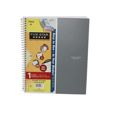 Mead Five Star Gray Wide Ruled 1 Subject Spiral Notebook 100 Sheets - 10.5 x 8 in.