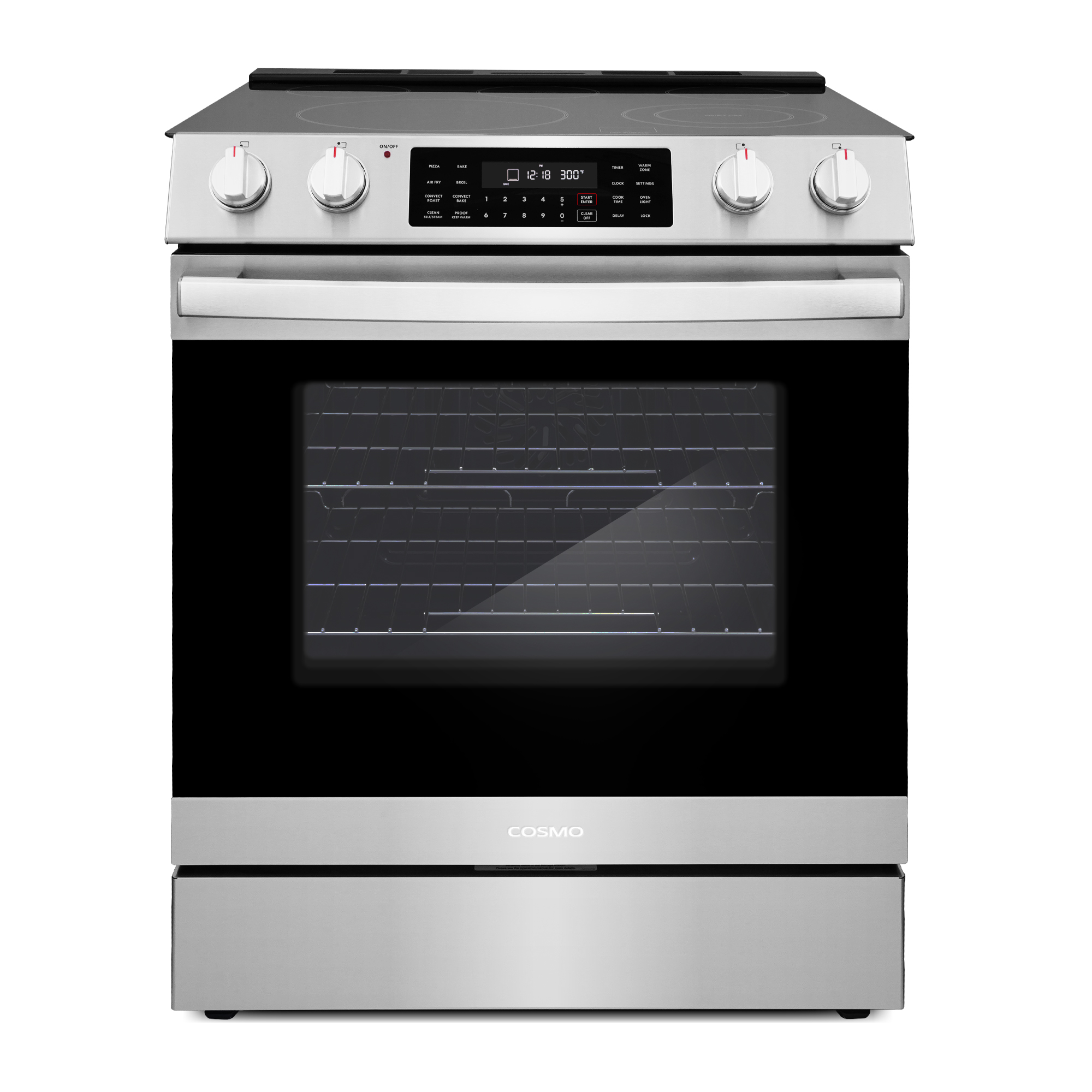 Cosmo Commercial Style 30 in. 6.3 cu. ft. Electric Range with 5 Burner Glass Cooktop and Self Clean Air Fry Oven in Stainless Steel