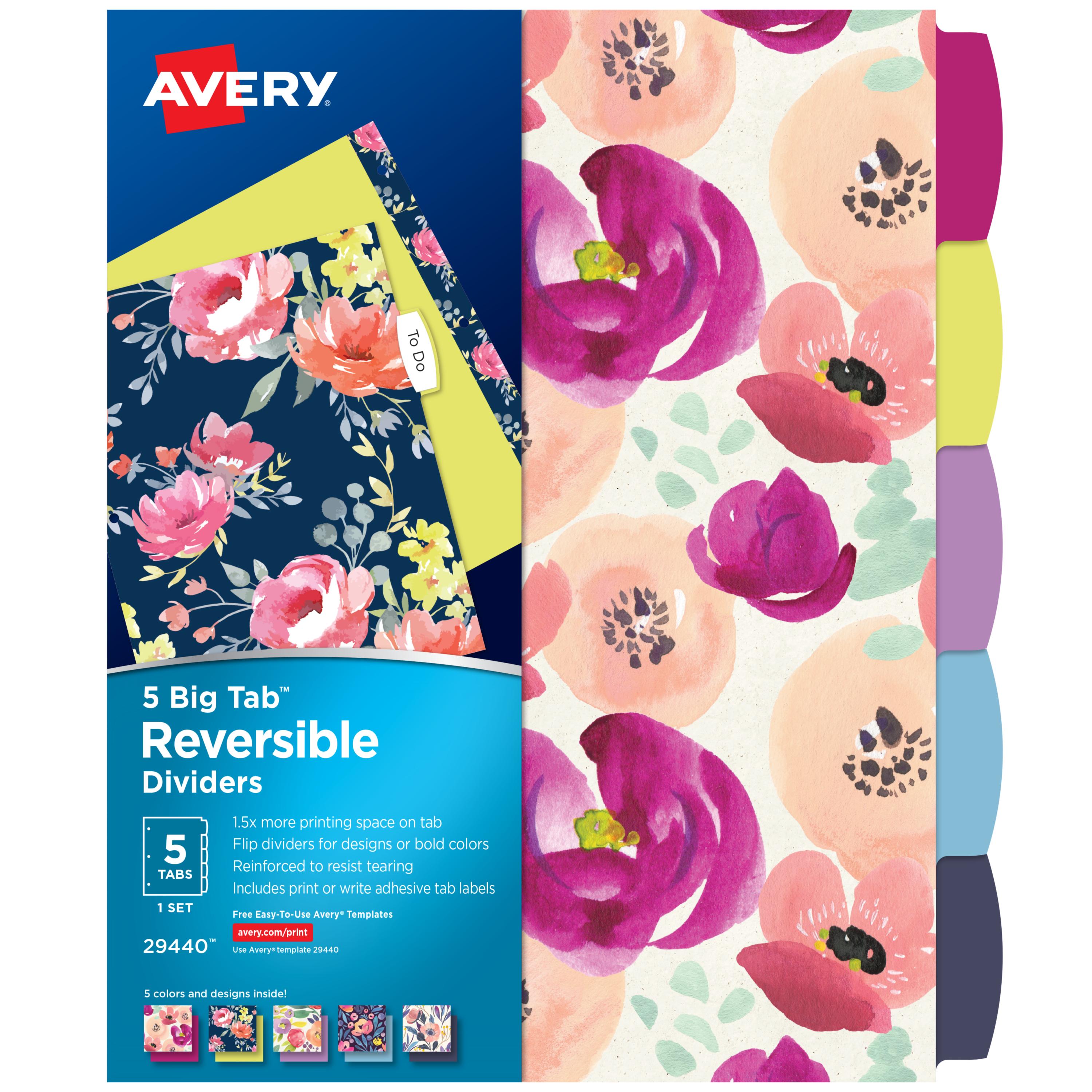 Avery Reversible Big Tab Floral Messaging Divider, 5-Tab Set