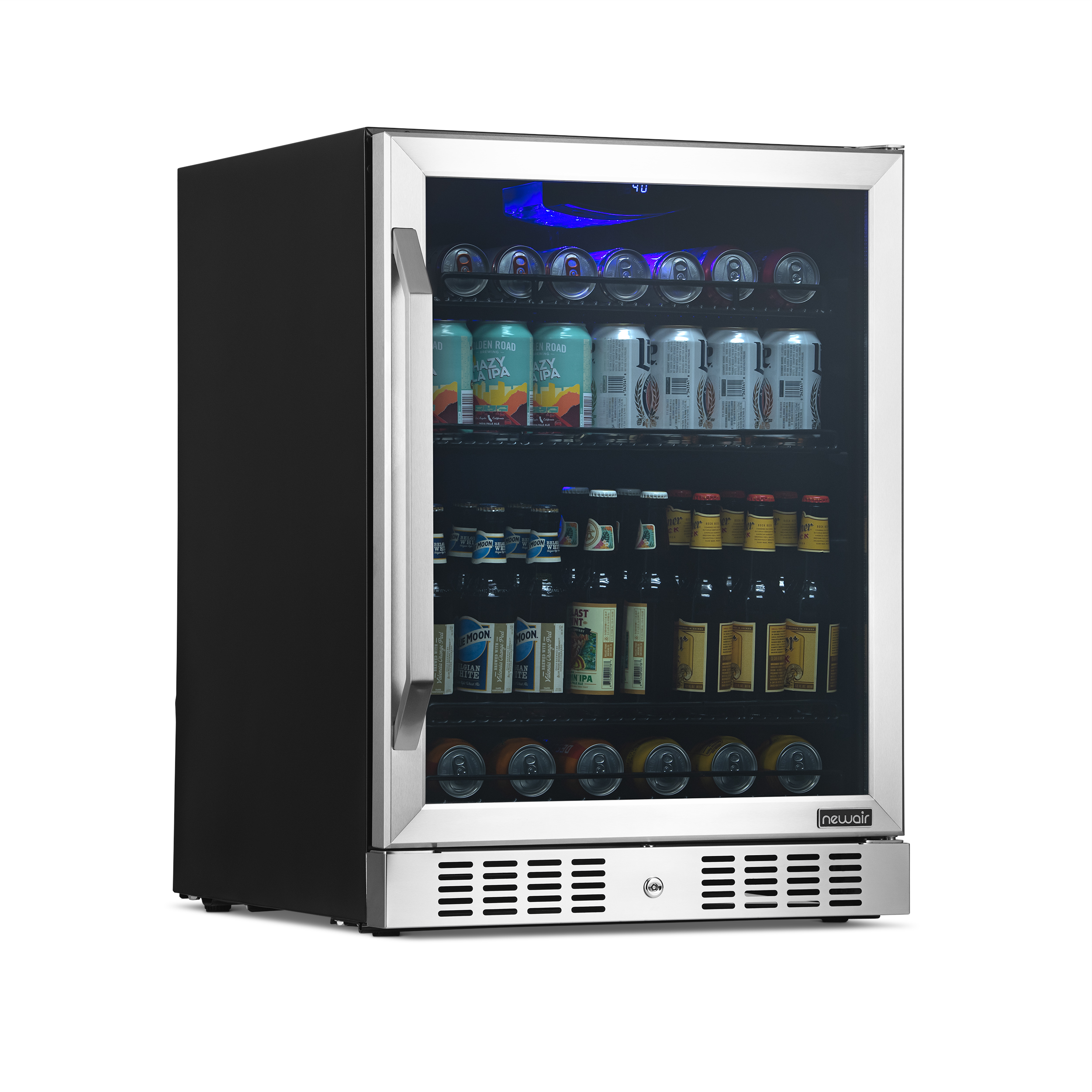 Newair 24" Built-in or Freestanding 177 Can Beverage Fridgein Stainless Steel with Precision Digital Thermostat