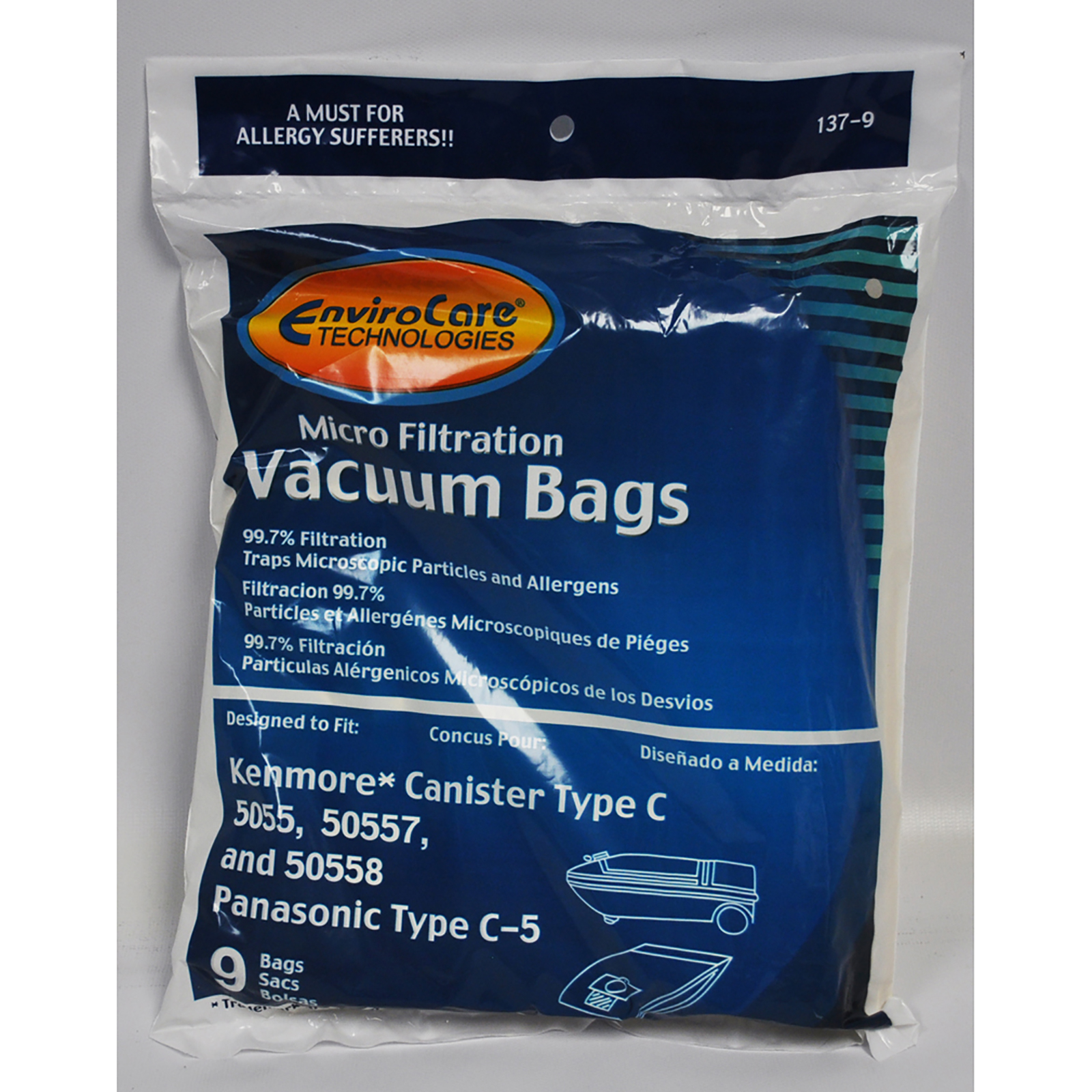 Envirocare 46-2438-01 9pc. Microfiltration Vacuum Bags for Kenmore Canister Cleaners