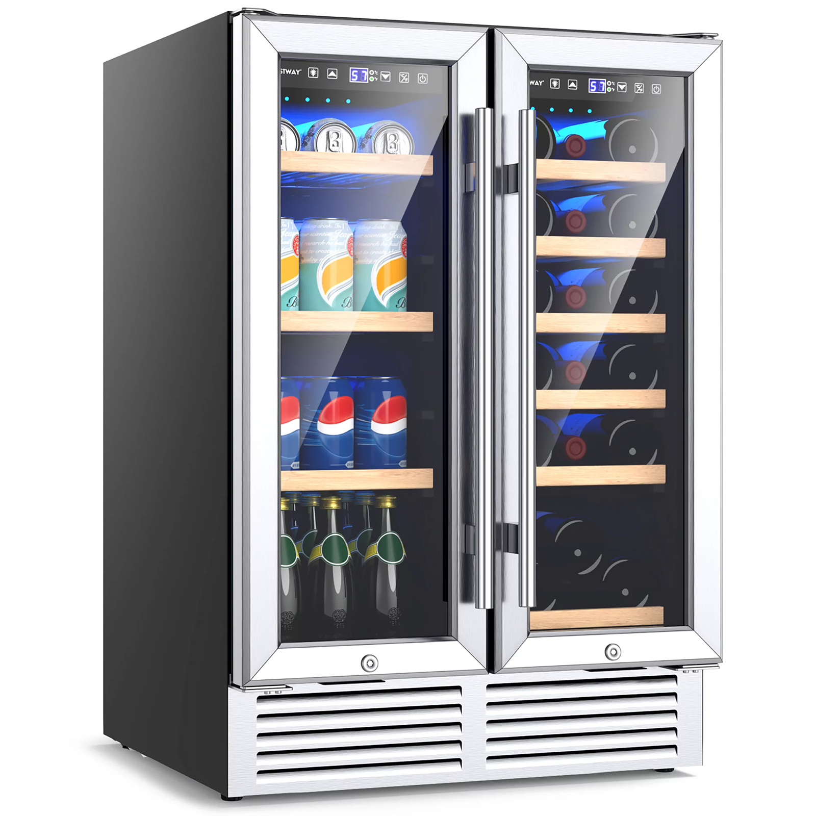 Costway FP10127US-SL 24" Dual Zone Wine and Beverage Cooler Refrigerator Dual Control Refrigerator