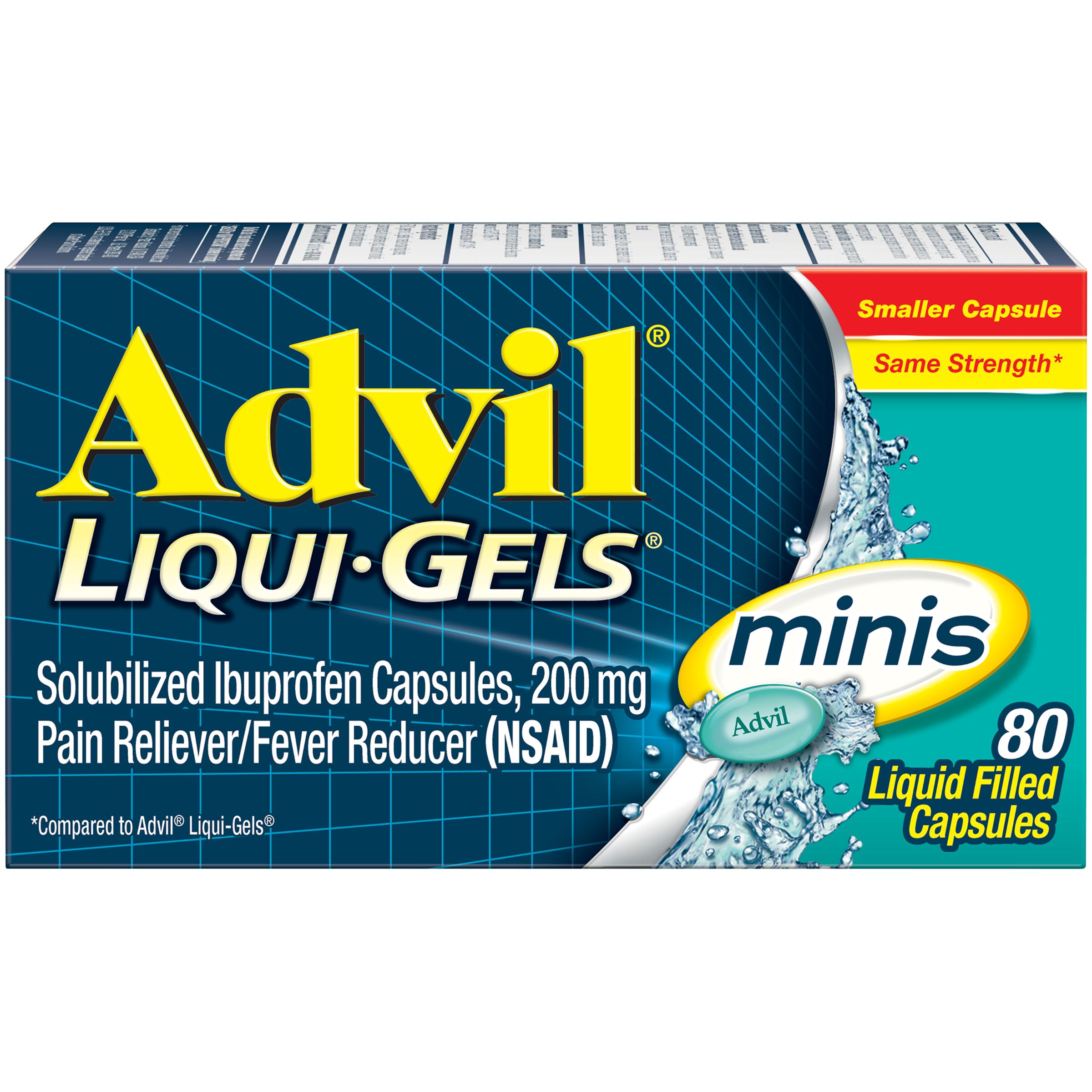 AdvilLiqui-Gels minis Pain Reliever / Fever Reducer Liquid Filled Capsule, 200mg Ibuprofen, Temporary Pain Relief (80 Count)