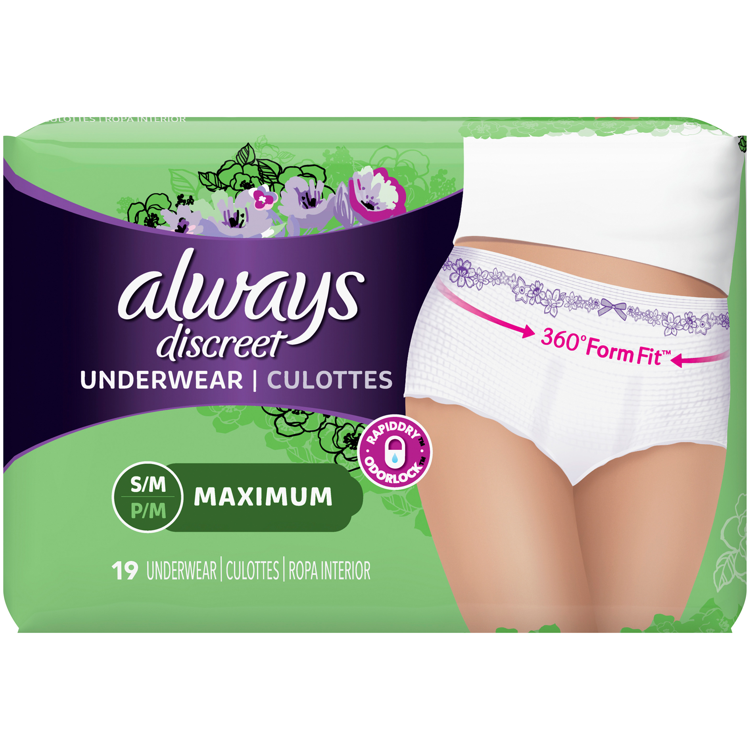 Discreet, Incontinence Underwear, Maximum Absorbency, Small/Medium, 19 Ct