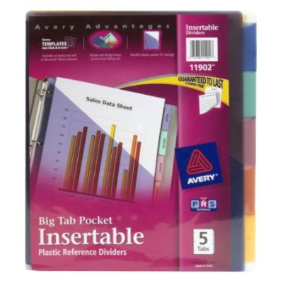 AveryBig Tab Pocket Insertable Plastic Reference Dividers, 5 Tab